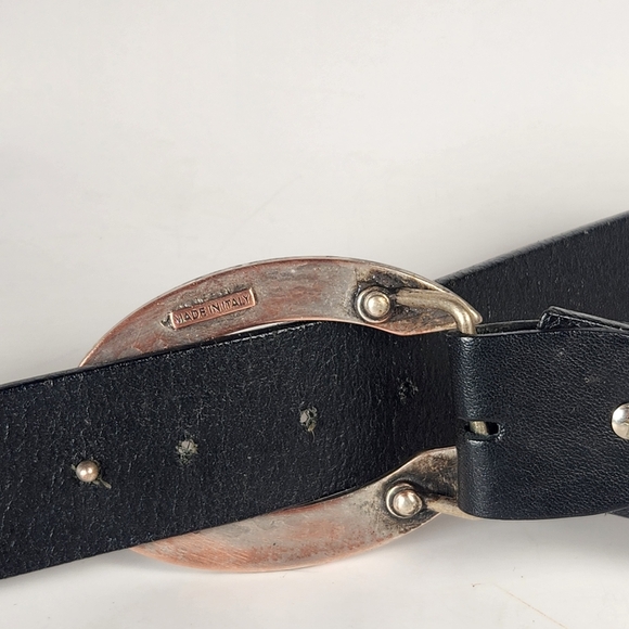 FIRENZE Belt Size 32 Black Leather Made Italy Horseshoe Buckle Rhinestones - Picture 11 of 11